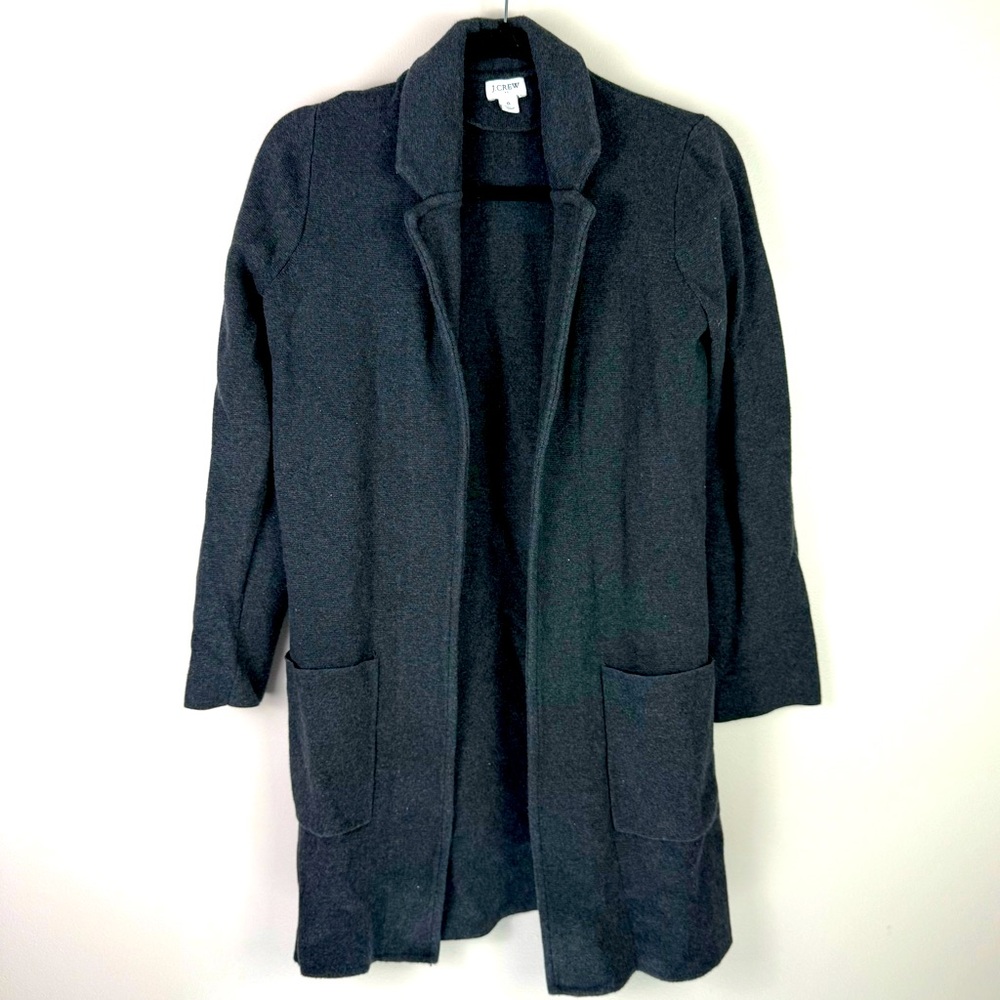 J.Crew Gray Open Front Knit Sweater Coatigan Jacket w/ Pockets Sz Small